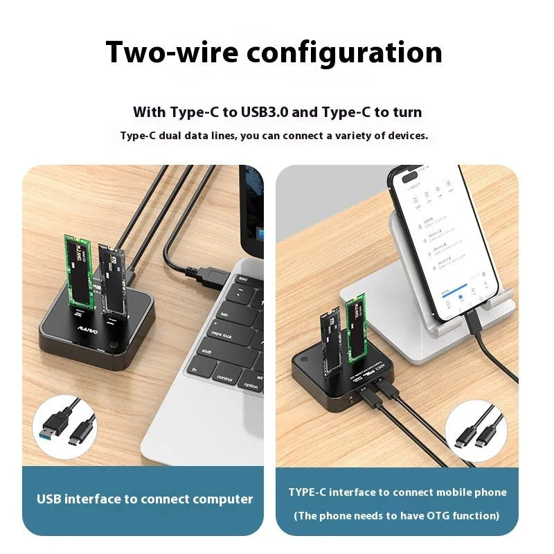 MAIWO K3016 M2 NVMe SATA solid state hard disk docking station with cables and power adapter