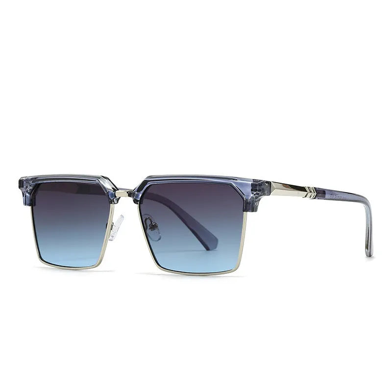 Men's square plastic frame sunglasses showing box-style design with multiple colour options