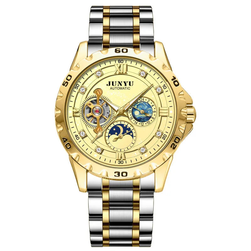 Automatic mechanical watch with waterproof features and luminous elements on wrist
