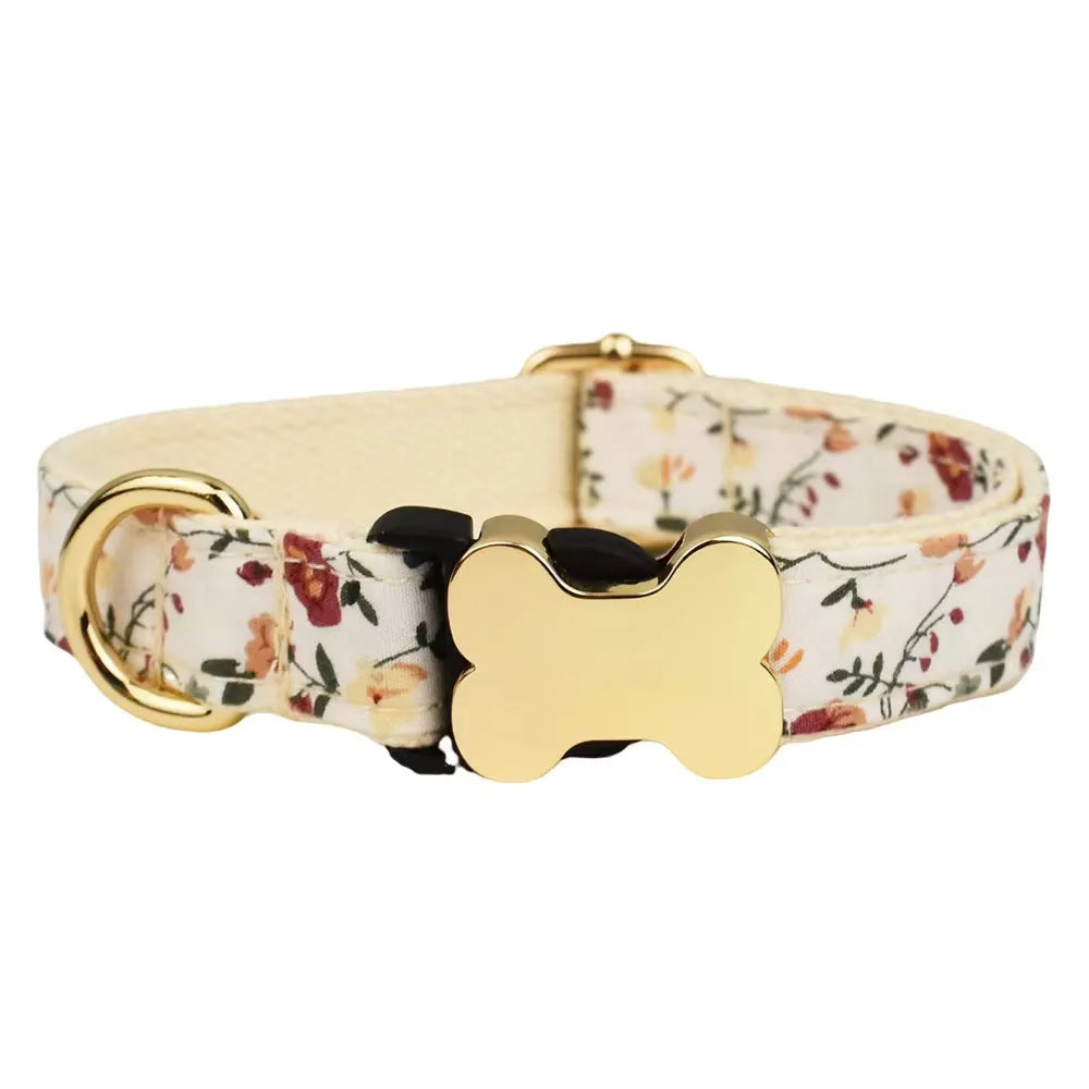 Flat nylon dog collar with grey grid print and a white bone-shaped plastic buckle.