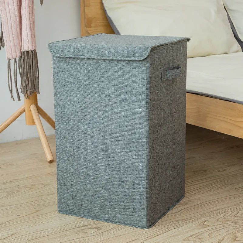 Foldable cotton linen storage basket in grey, khaki or brown in medium or large size