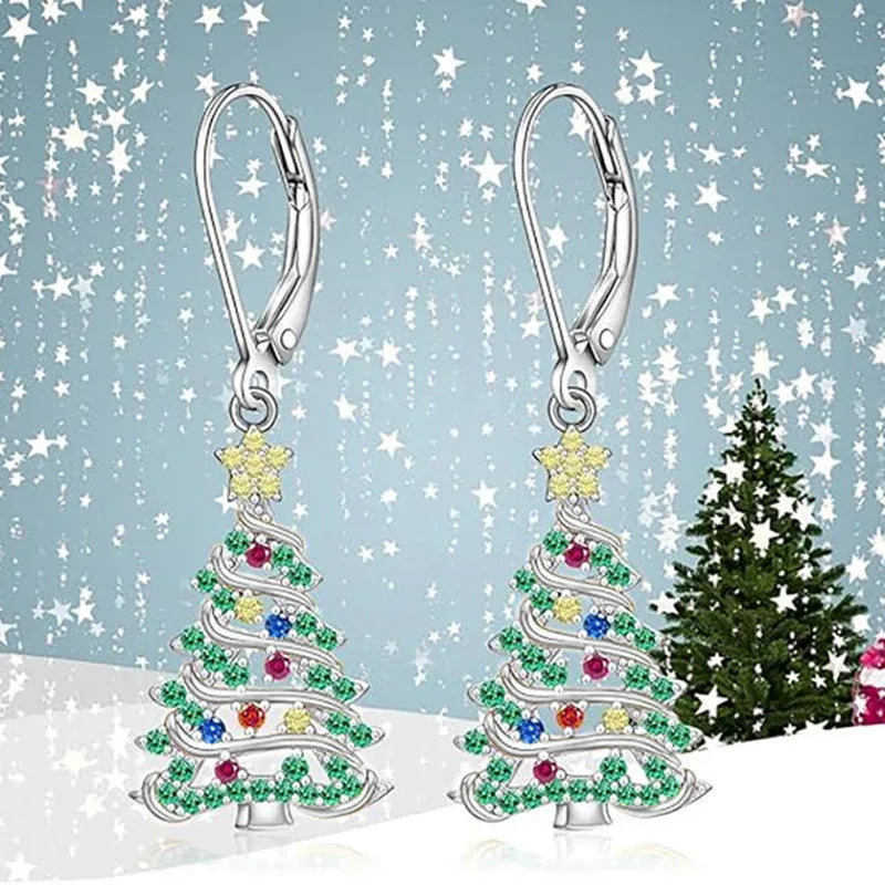Copper Christmas tree earring pendant for women in white gold colour with star shape