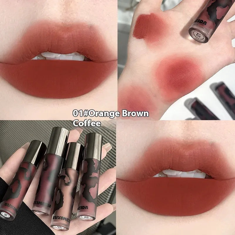 Lava Secret matte lipstick in five colour options including orange brown coffee and jujube red