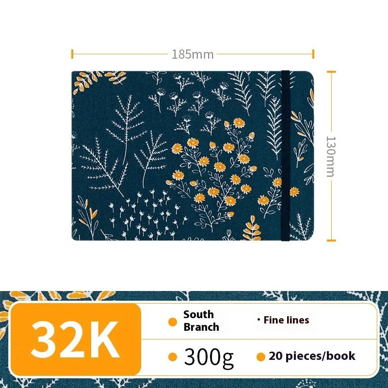 Feiluniao handmade fabric watercolour notebook with artistic cover design, 185mm length for portable sketching