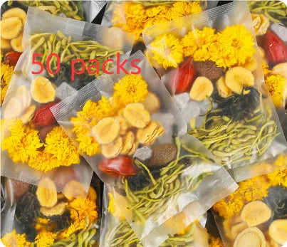 Honeysuckle Chrysanthemum Herbal Tea box with triangular tea sachets