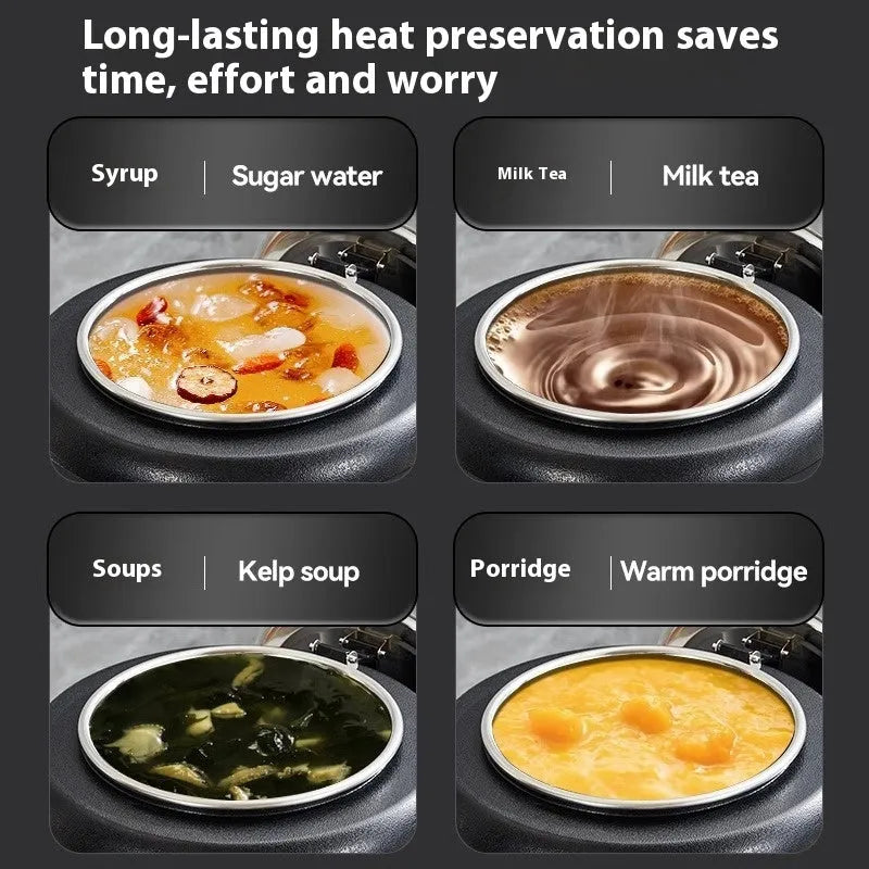 Black stainless steel electric heating insulation pot with large mouth cover for hotel catering soup service