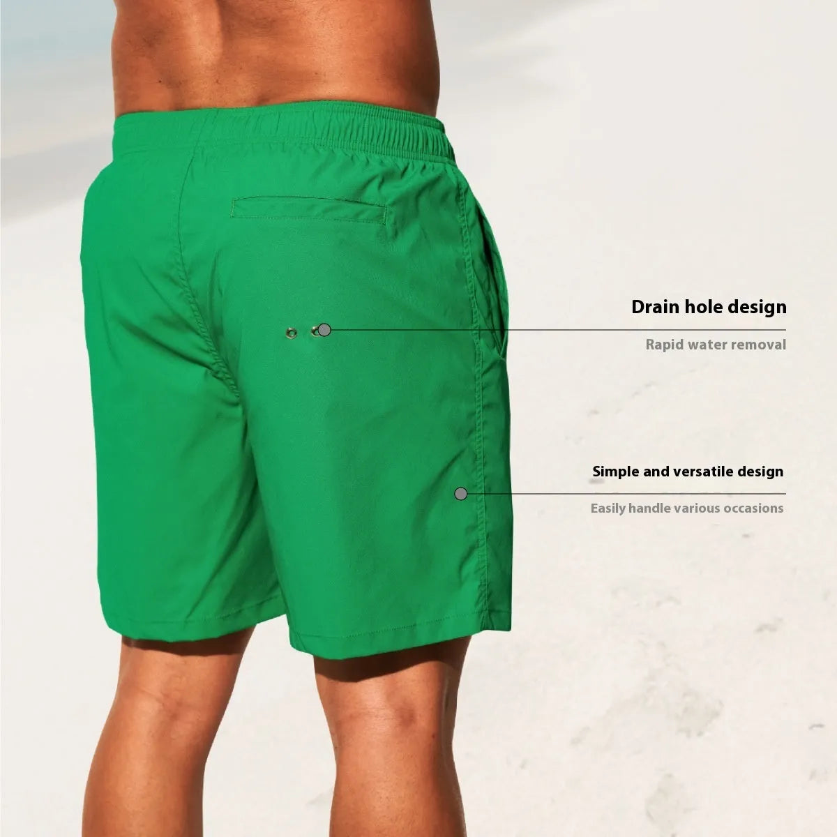 Men's quick-drying nylon sports shorts in straight leg style available in multiple colours