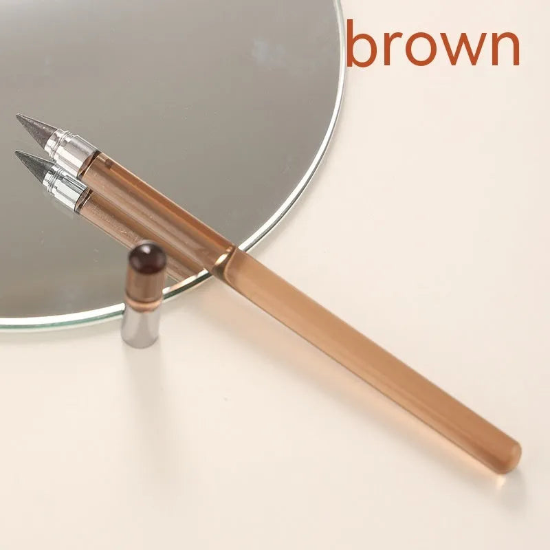 Clear acrylic eternal pencil with alloy pen head showing internal mechanism and colour refill options