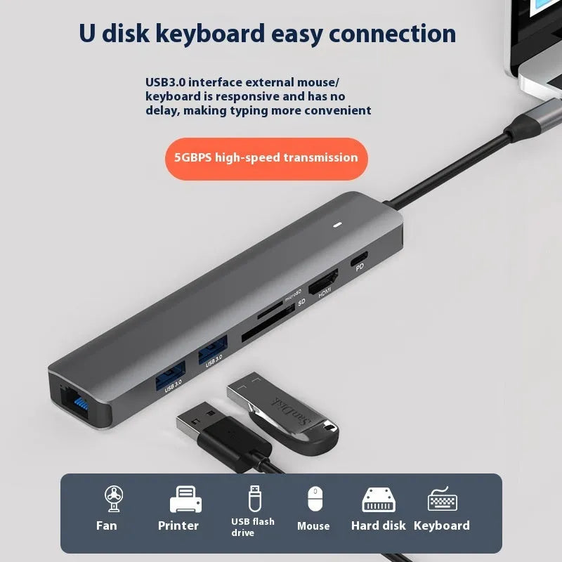 Seven-port card reader PD computer hub with USB-C laptop charging and custom logo option