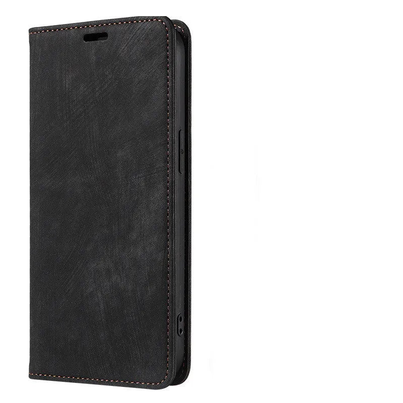Leather and TPU magnetic flip phone case for iPhone in multiple solid colours.