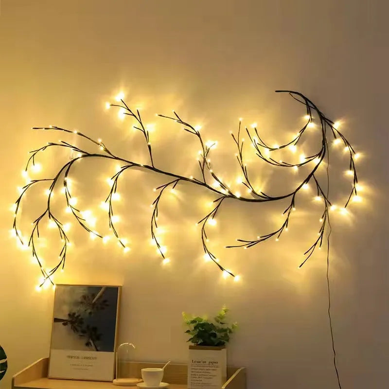 Flexible LED willow vine light garland with birch texture and 144 warm white lights on 2.3 metre branch