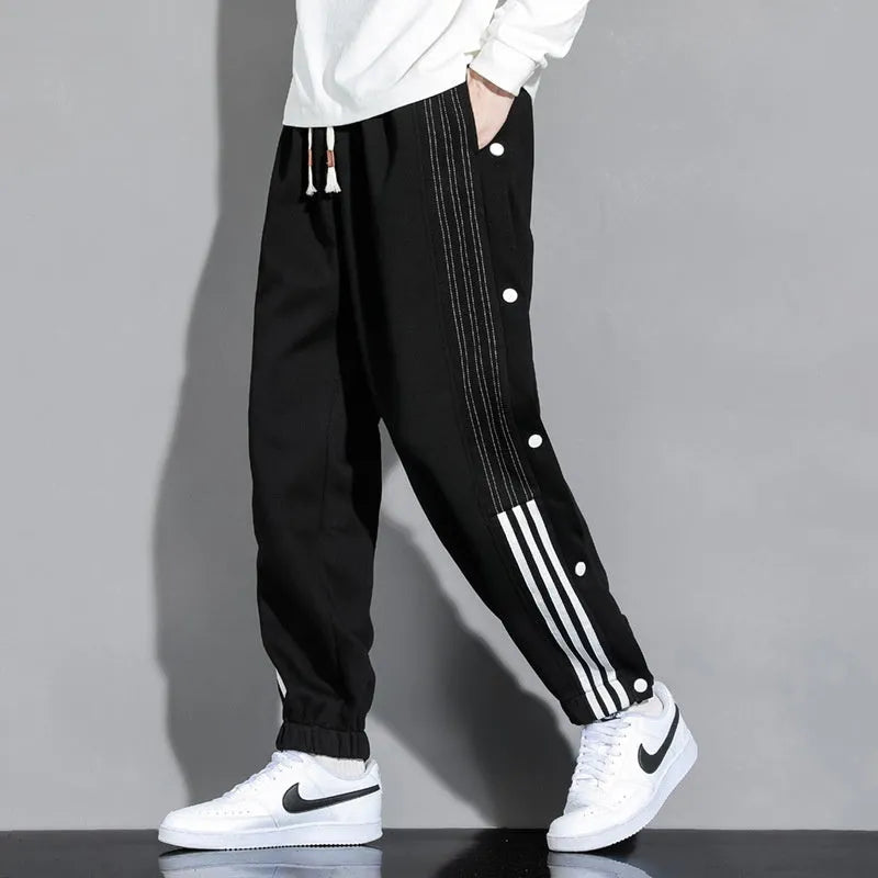 Men's loose ankle-tied autumn sweatpants in cotton blend fabric with high waist design