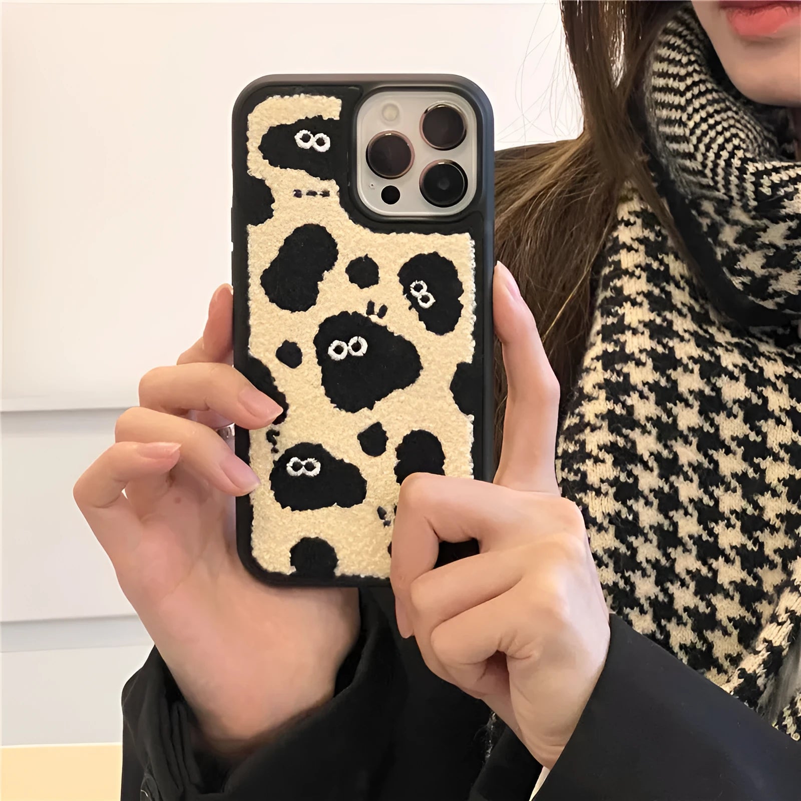 Black plush fairy funny phone case back cover for iPhone 13 Pro Max, 13 Pro, 12, 11, and XS Max