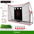 Golf wedge training net with 3-hole cross design, straw practice mat, tees, and practice balls