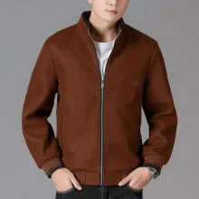 Men's grey polyester fleece autumn jacket with side pockets, shown in a sports-style casual fit.