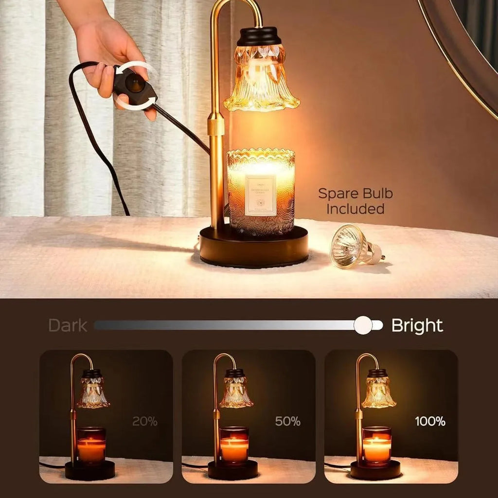 Bamboo holder aromatherapy wax melting lamp with adjustable height up to 30.5cm