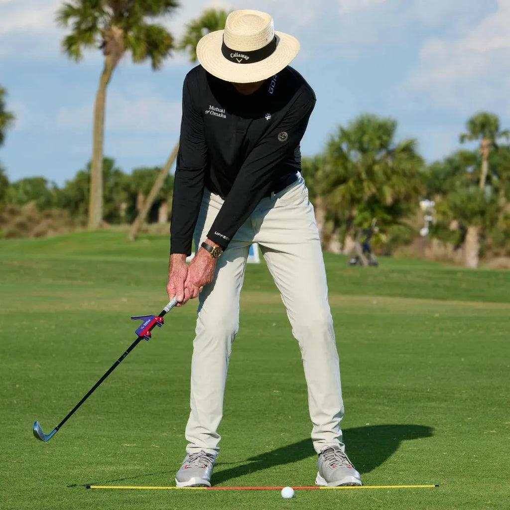 Golf swing plane simulator trainer in plastic construction with logo or plain colour options