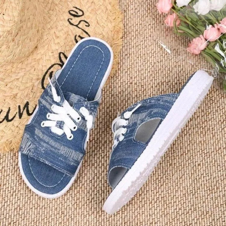 Blue Roman-style canvas slippers with cloth upper and rubber sole, sizes 36-43