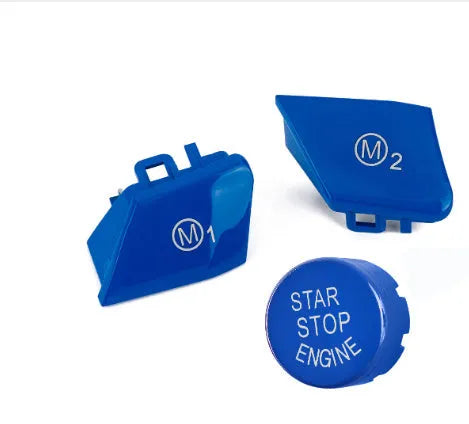 BMW steering wheel M1 and M2 mode button replacement accessories in red and blue colours