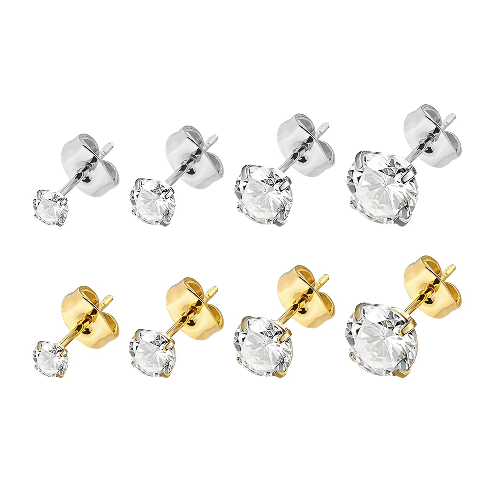 Geometric square zircon stud earrings in stainless steel with steel colour and gold plating options