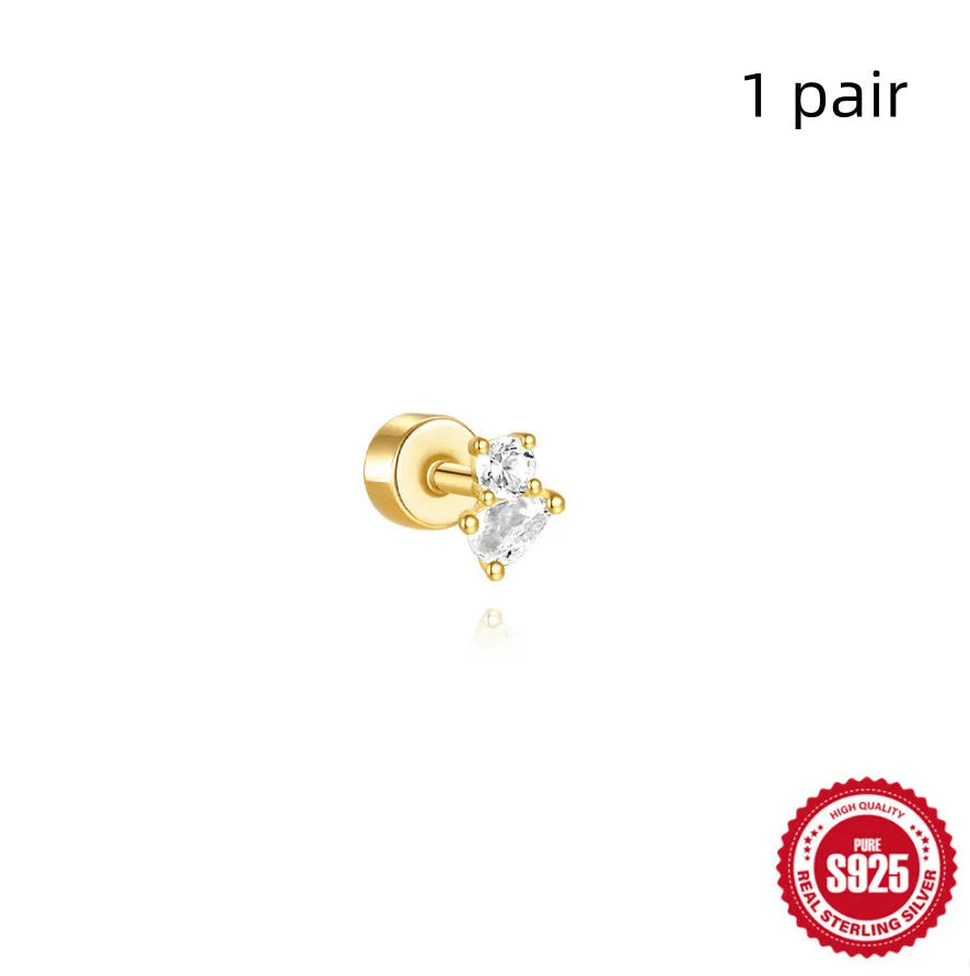 S925 sterling silver flat column threaded ear bone stud in a gold tone colour.