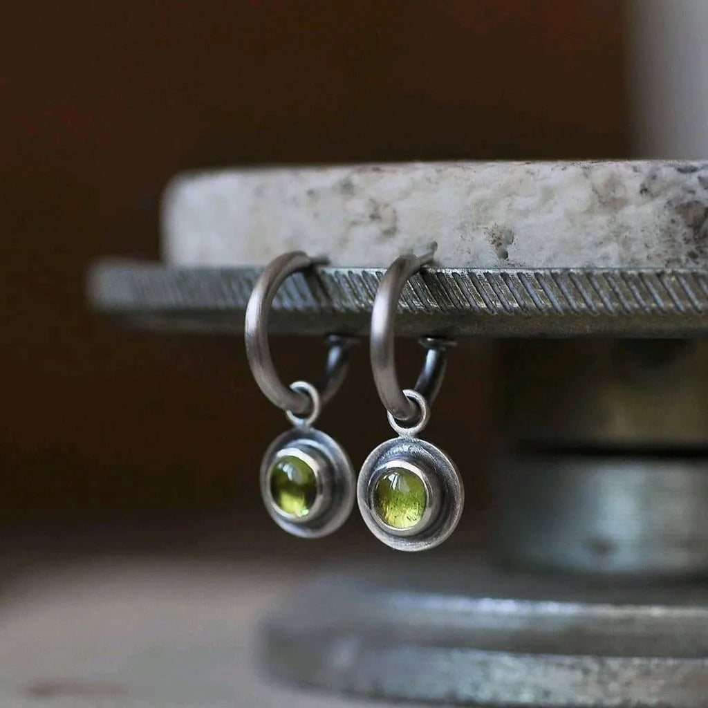 Simple round colourful beads circle ancient silver earrings with red blue green orange beads
