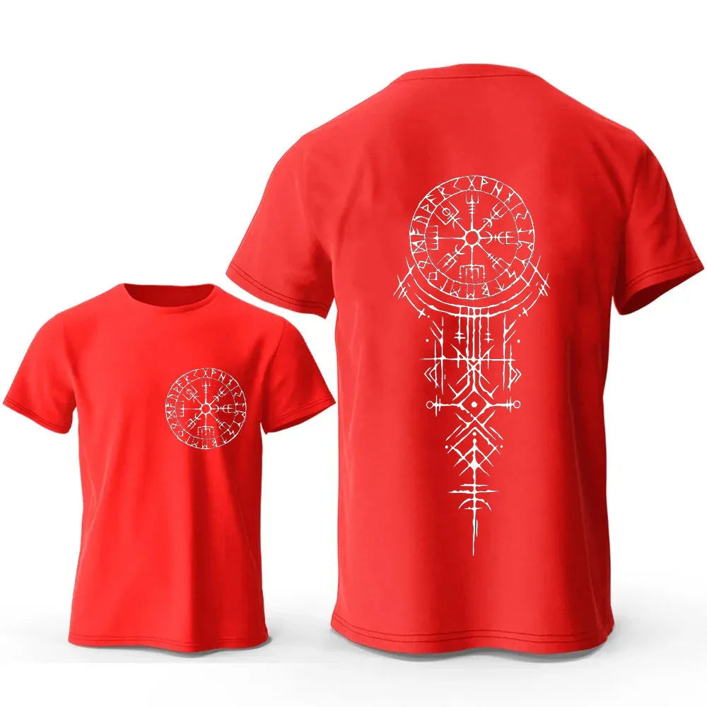 Men's pure cotton t-shirt with Viking Rune Compass heat transfer graphic in various colours