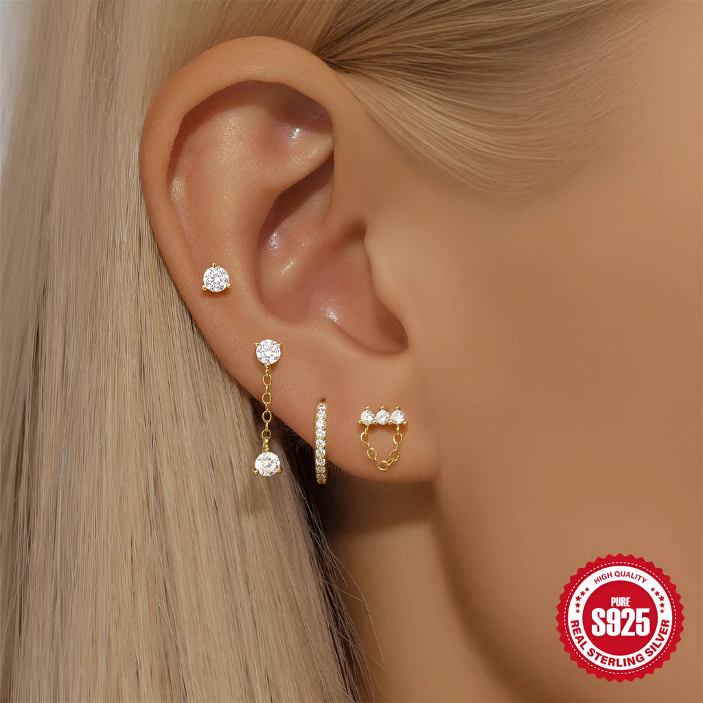 Geometric clover petal earrings in sterling silver with electroplated gold finish