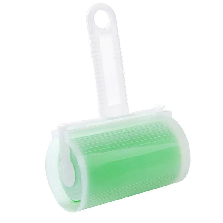 Blue washable reusable lint roller with cover for removing pet hair from clothes.