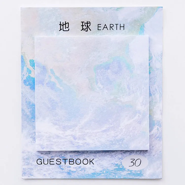 Square oil painting planet sticky note pad showing celestial designs with six colour options