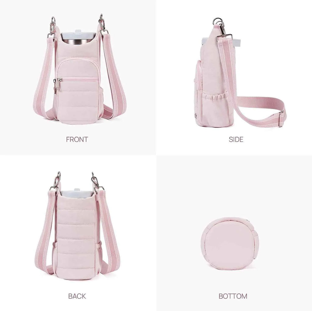 Cloth water bottle bag for bicycles in black, pink, and beige colour options