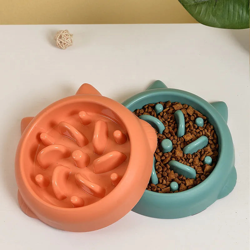 Green slow feeder dog bowl with maze ridge pattern for anti-gulping feeding