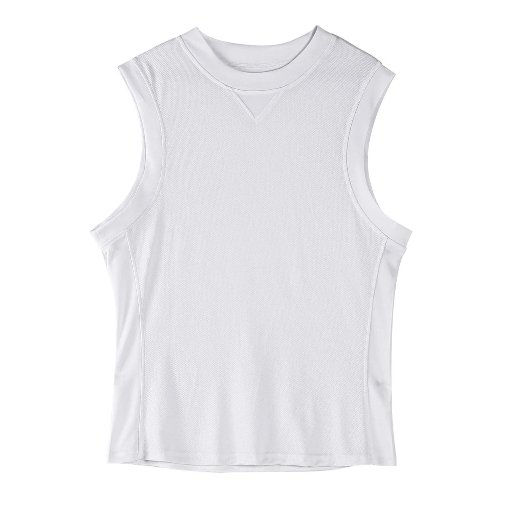 Men's loose fit sports vest in black or white made from breathable quick-dry chemical fibre blend for summer gym training