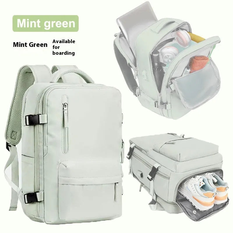 Women's large capacity Oxford cloth luggage backpack with curved straps in light grey colour