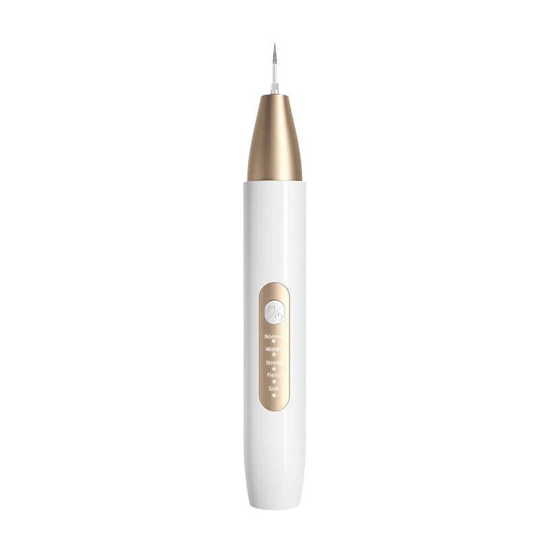 Gold-coloured ultrasonic teeth cleaning device for tartar and stain removal
