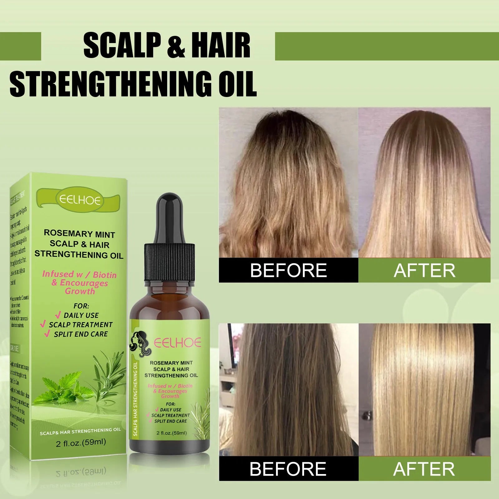59ml bottle of Rosemary Mint Hair Growth Fluid for scalp massage and hair care