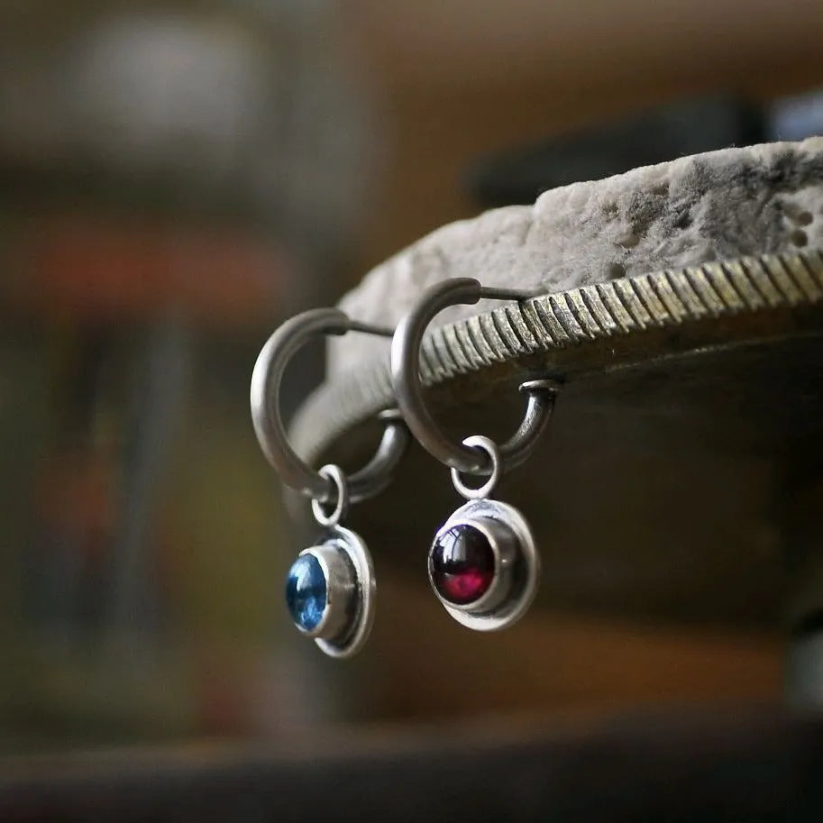 Simple round colourful beads circle ancient silver earrings with red blue green orange beads