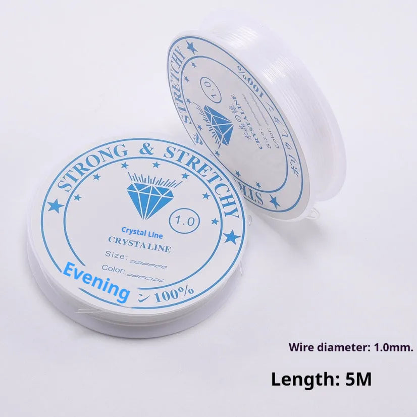Spool of transparent white elastic cord for jewellery making with diameter options from 0.4mm to 1.0mm