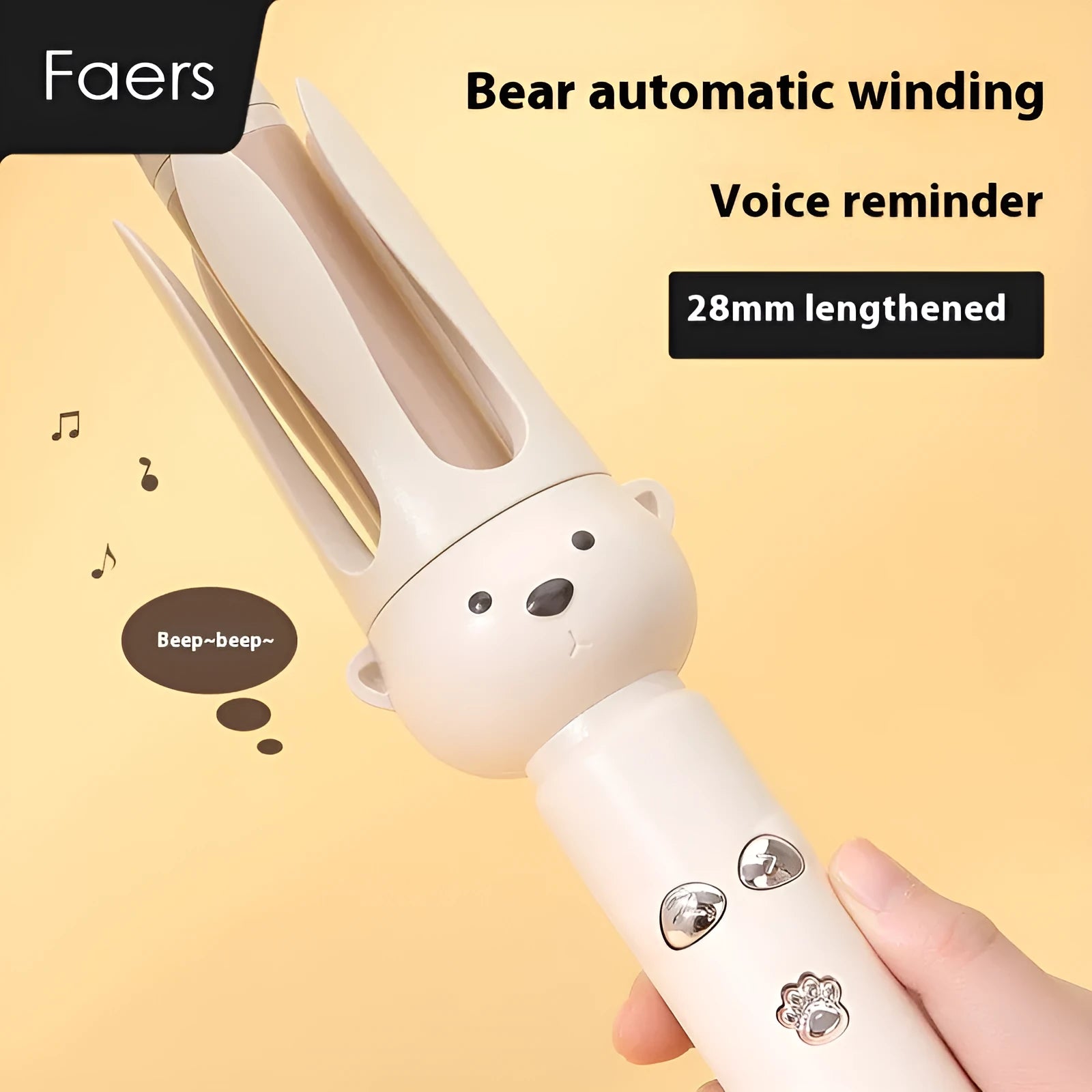 Beige coloured automatic hair curler FS-H208 model with anion technology and hair stick accessory