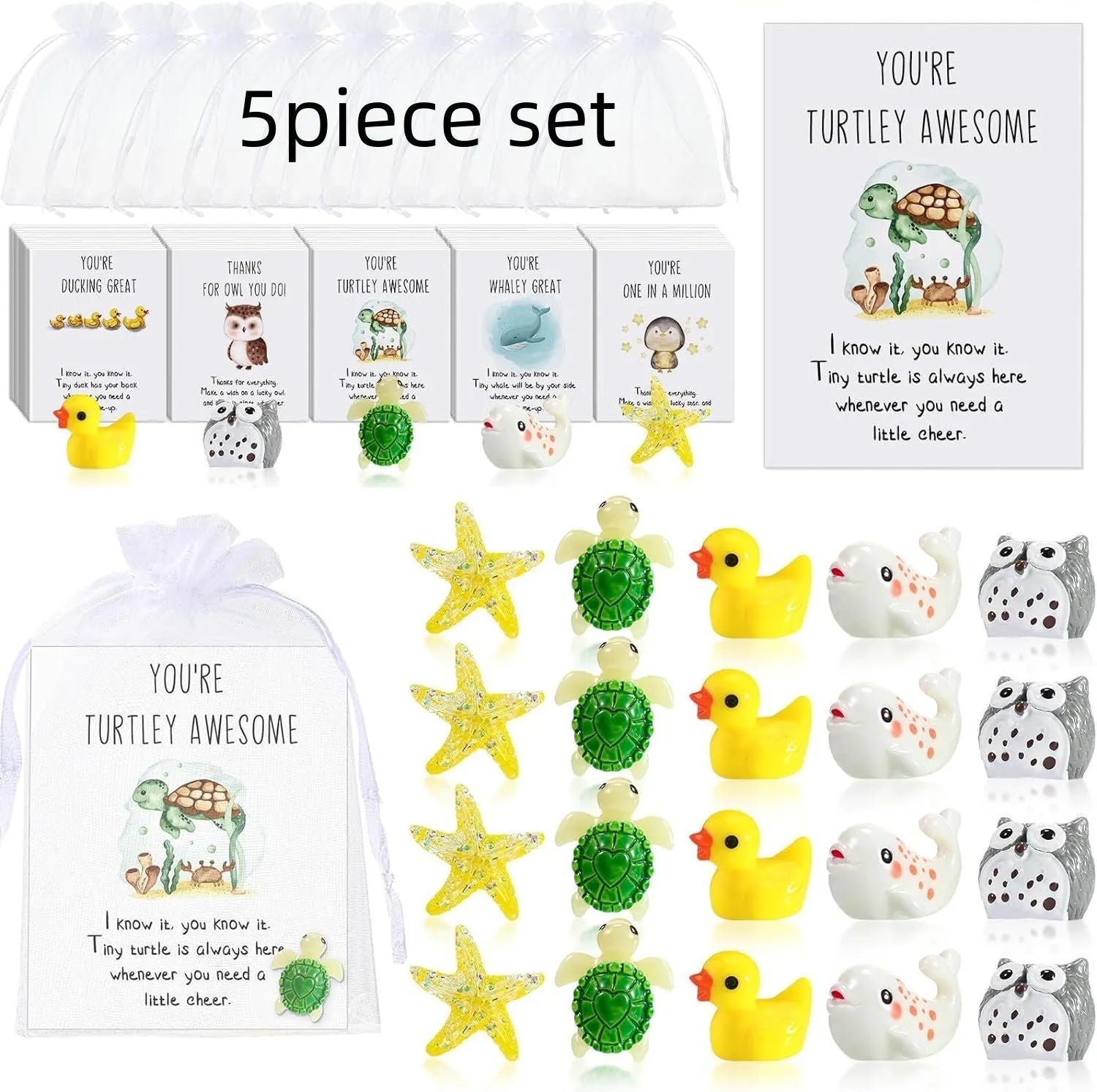Set of resin-finish inspirational memo cards with pun designs, arranged showing multiple cards.