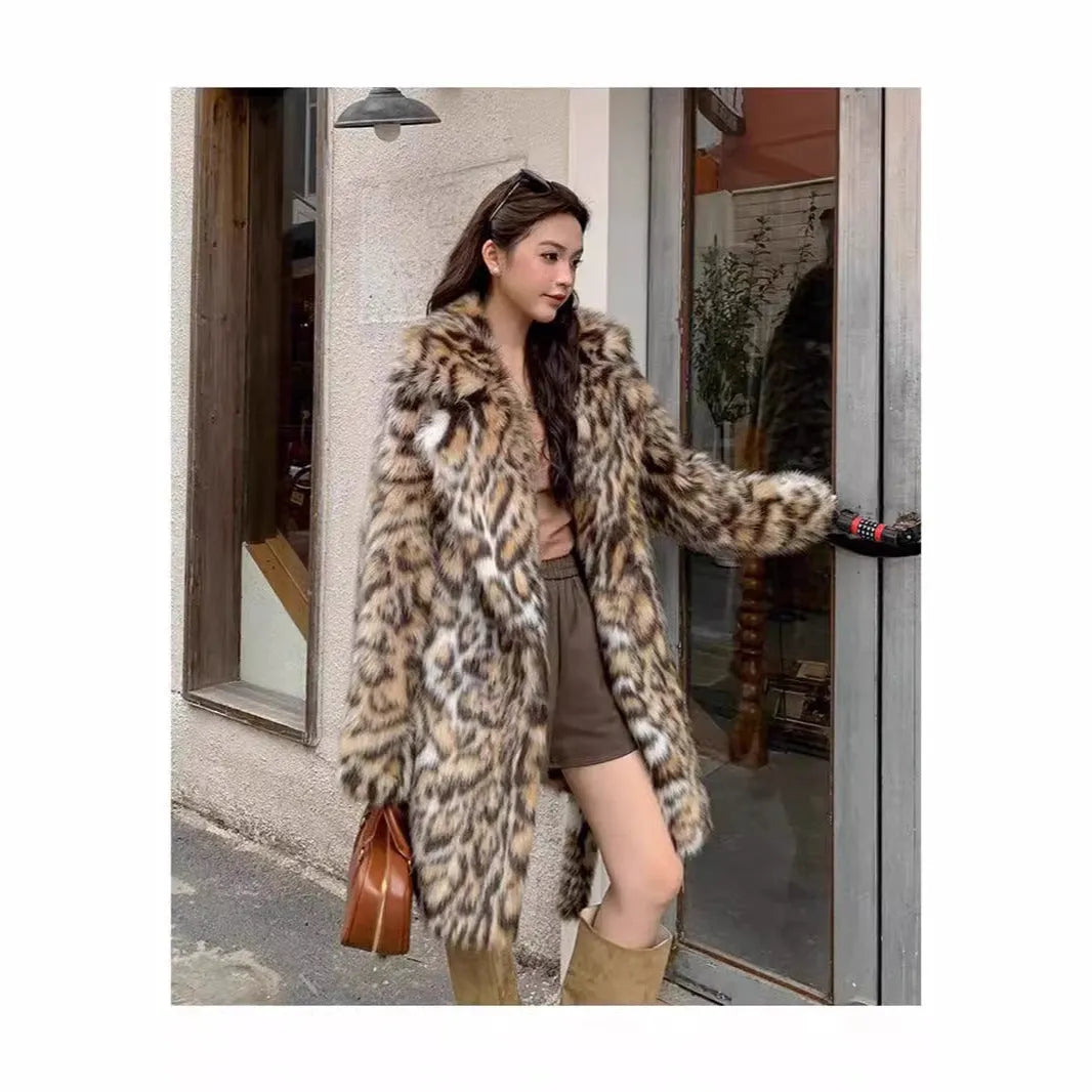 Street fashion faux fur coat with a faux fur collar, shown in mid-length and long styles.