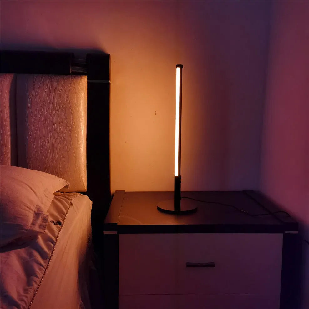 Black retro aluminium atmosphere lamp with LED lighting measuring 14cm diameter by 48.5cm height