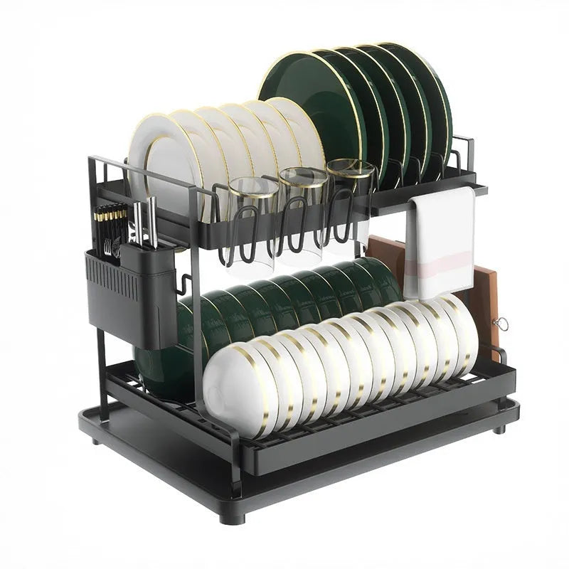 White double-layer steel wire storage rack with removable draining section
