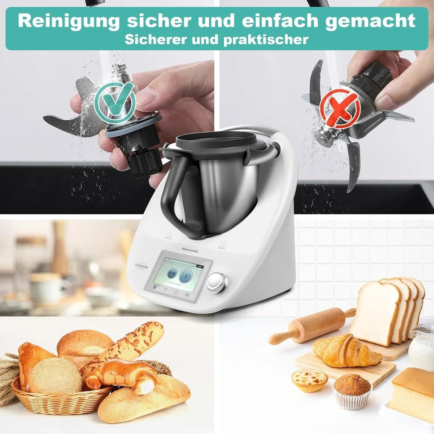 Stainless steel dough knife accessory for Thermomix TM6 and TM5 cooking machines