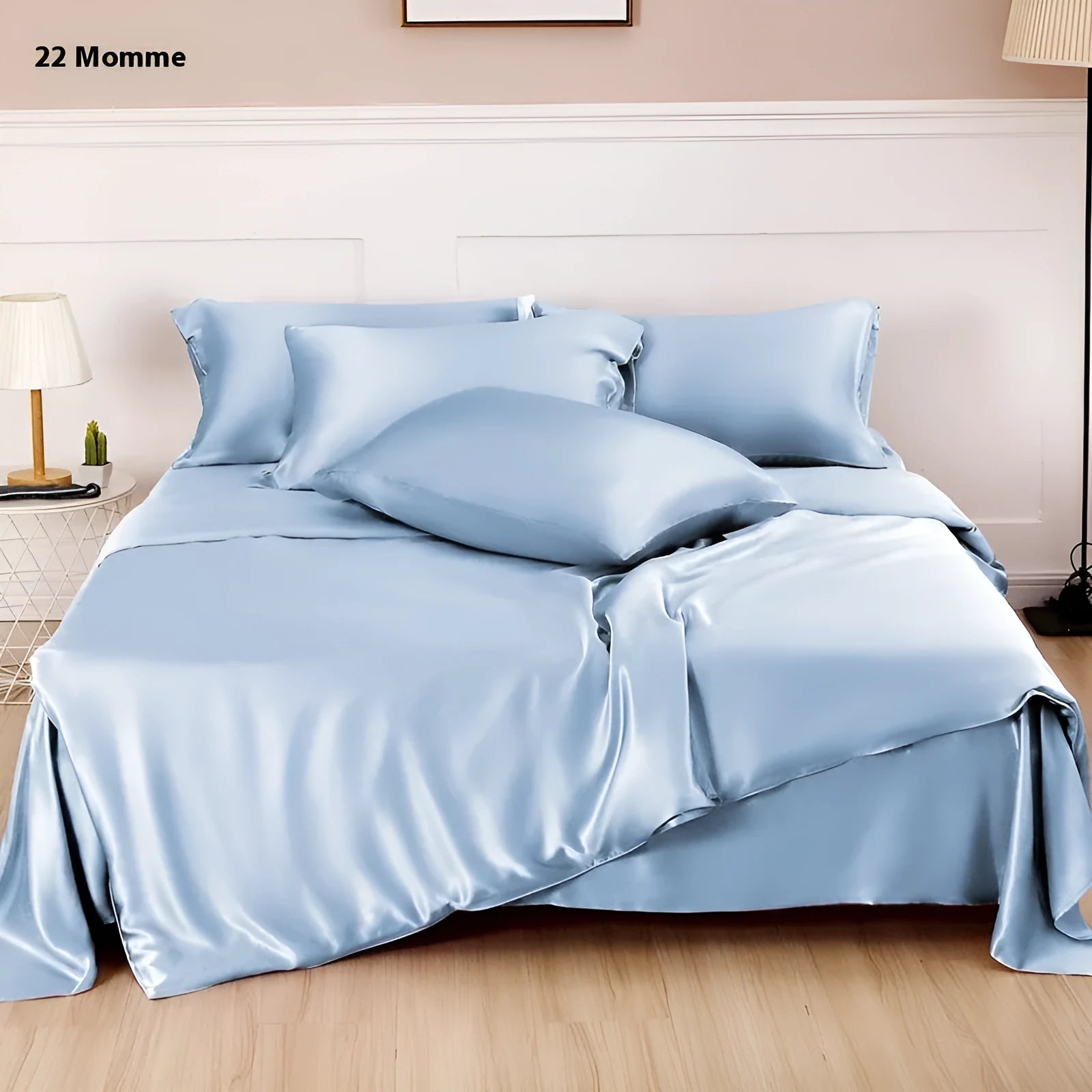 Double-sided silk duvet cover in bright brown colour, shown on a bed.