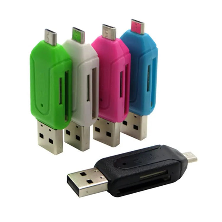 OTG dual-purpose card reader in white with USB 2.0 connector for SD and TF memory cards