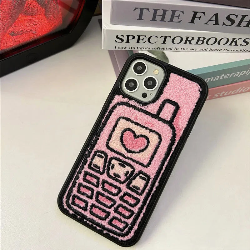 Pink towel embroidered TPU back cover case for iPhone models