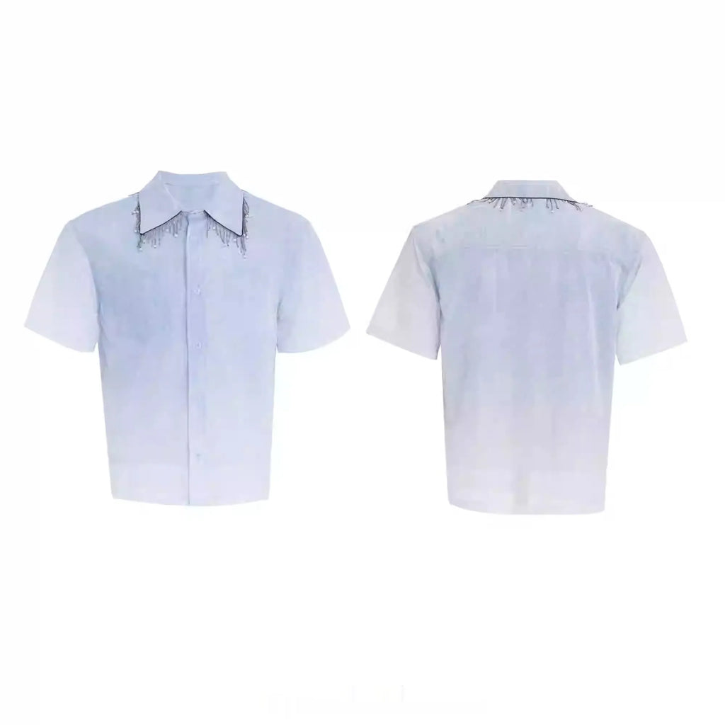 Blue to white gradient men's short-sleeved loose fit polyester shirt