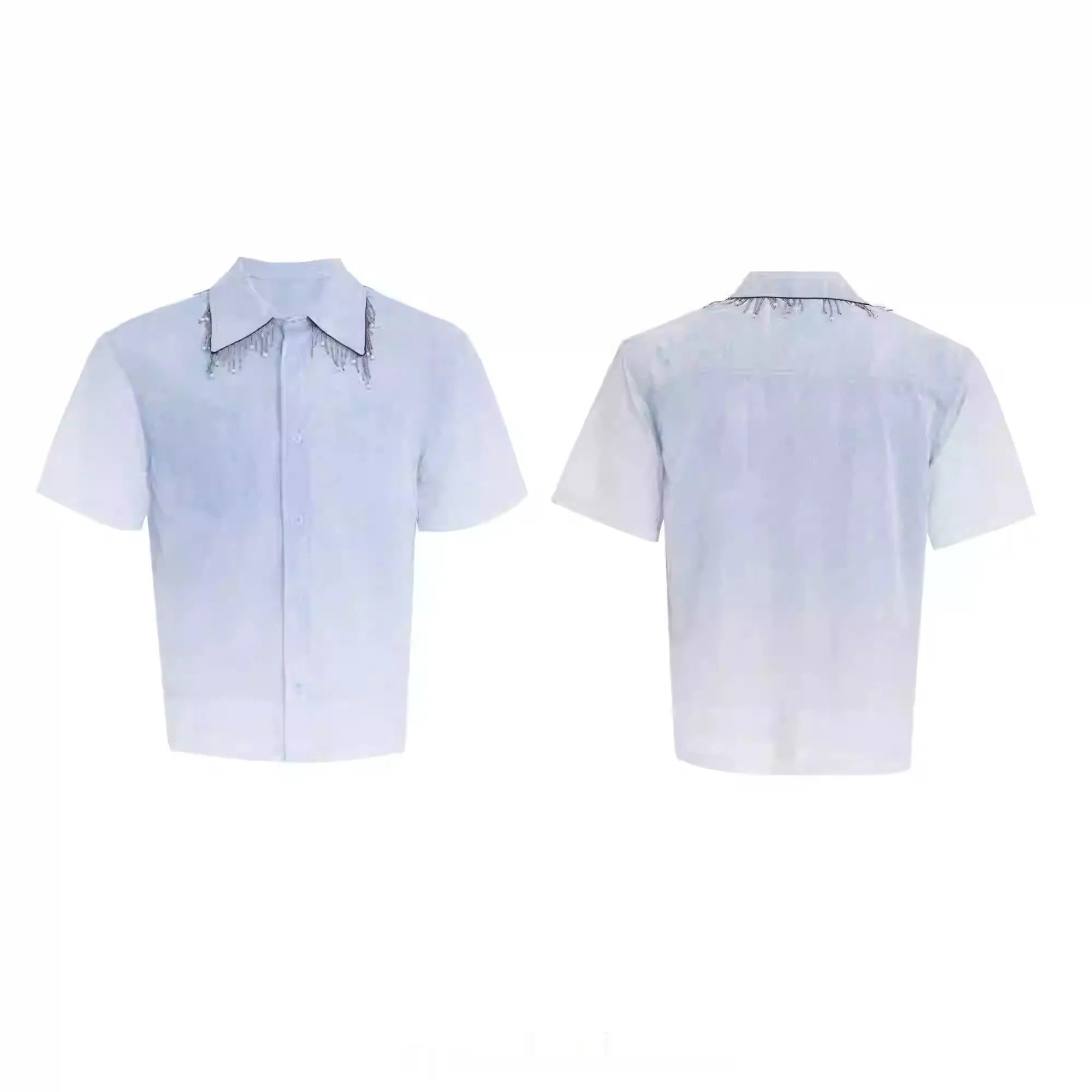 Blue to white gradient men's short-sleeved loose fit polyester shirt