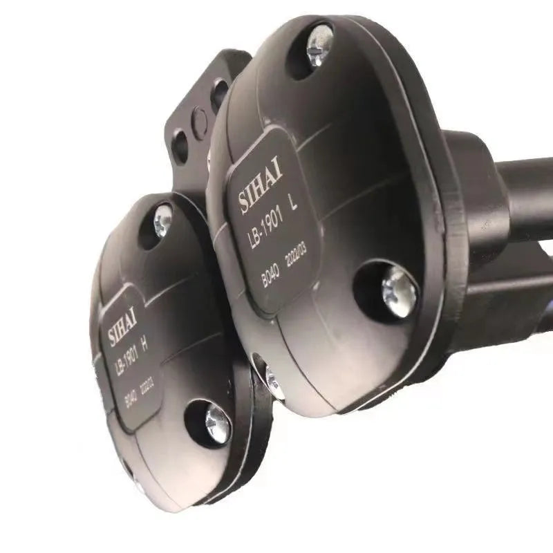 Black dual trumpet air horn kit with compressor for 12V and 24V vehicles